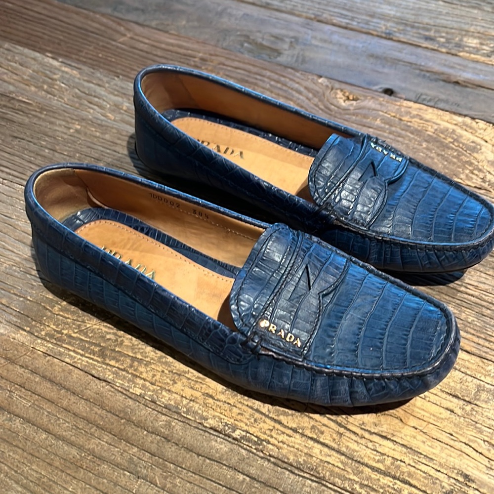 Blue Prada loafers in excellent condition